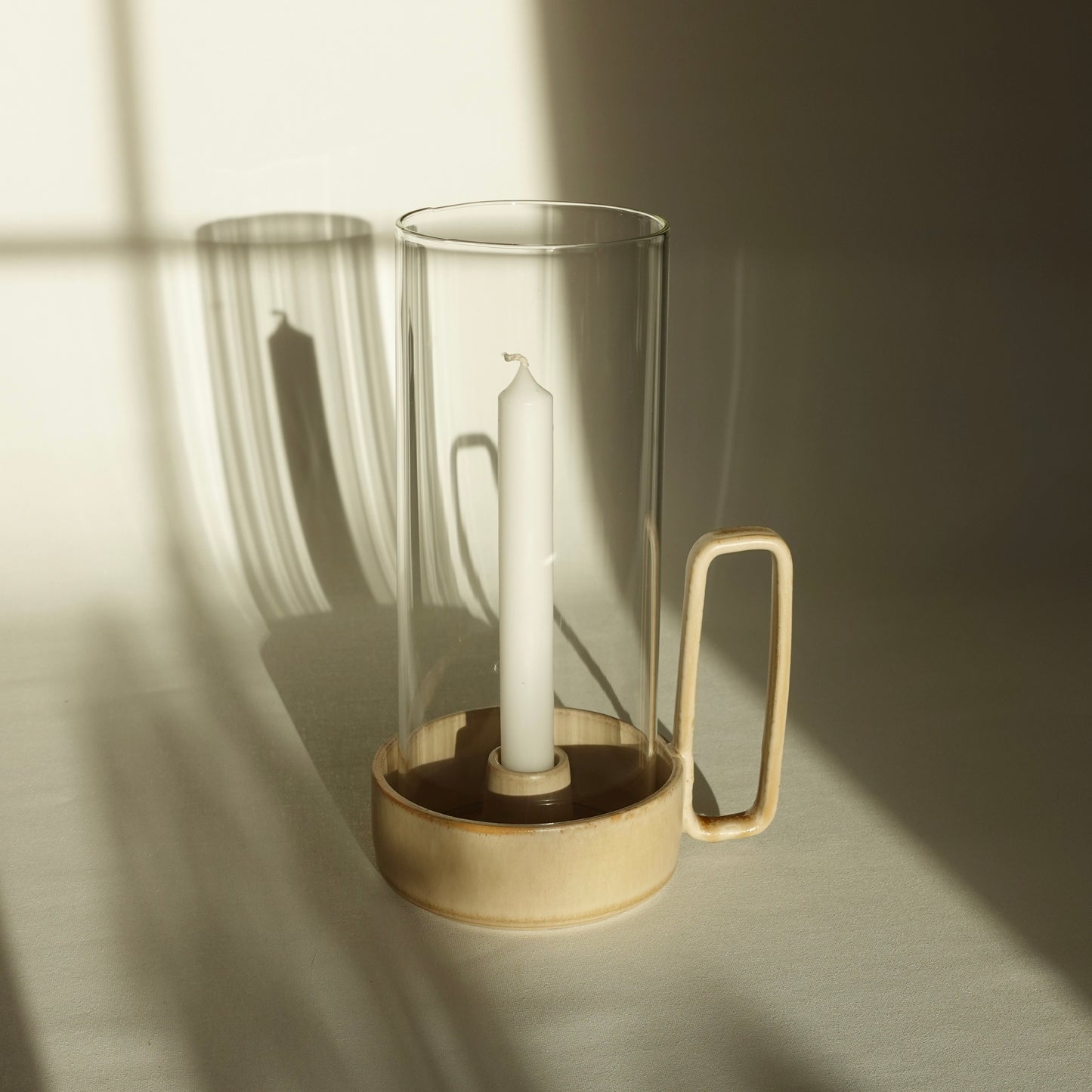 Bougeoir couleur caramel avec verre soufflé