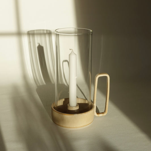 Bougeoir couleur caramel avec verre soufflé