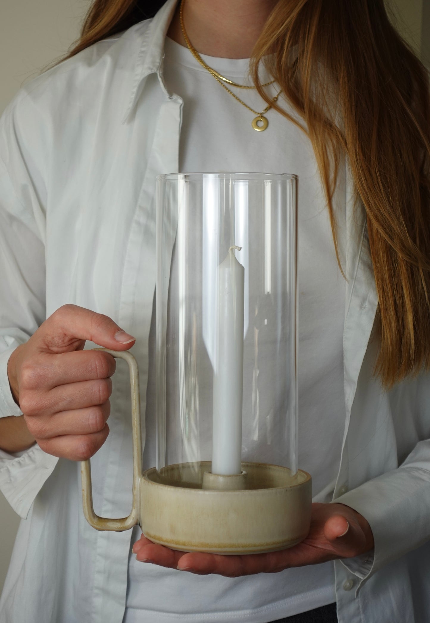 Bougeoir couleur caramel avec verre soufflé