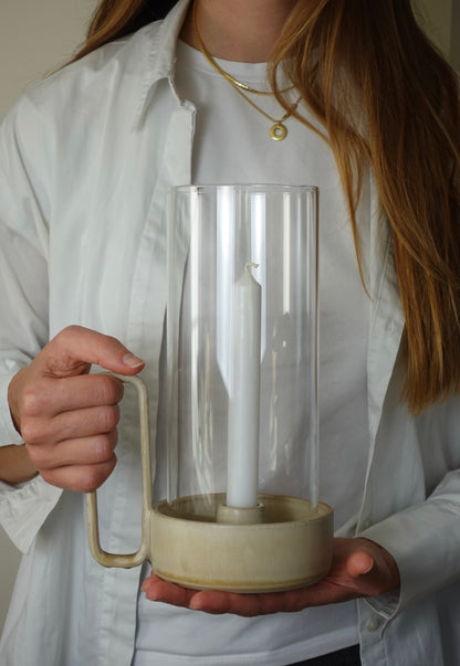 Bougeoir couleur caramel avec verre soufflé